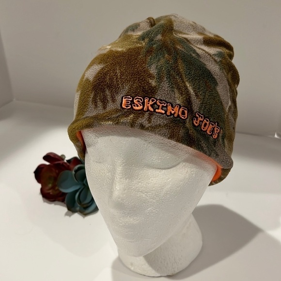 Eskimo Joes Mens Reversible Fleece Beanie Camouflage Orange - Picture 1 of 12